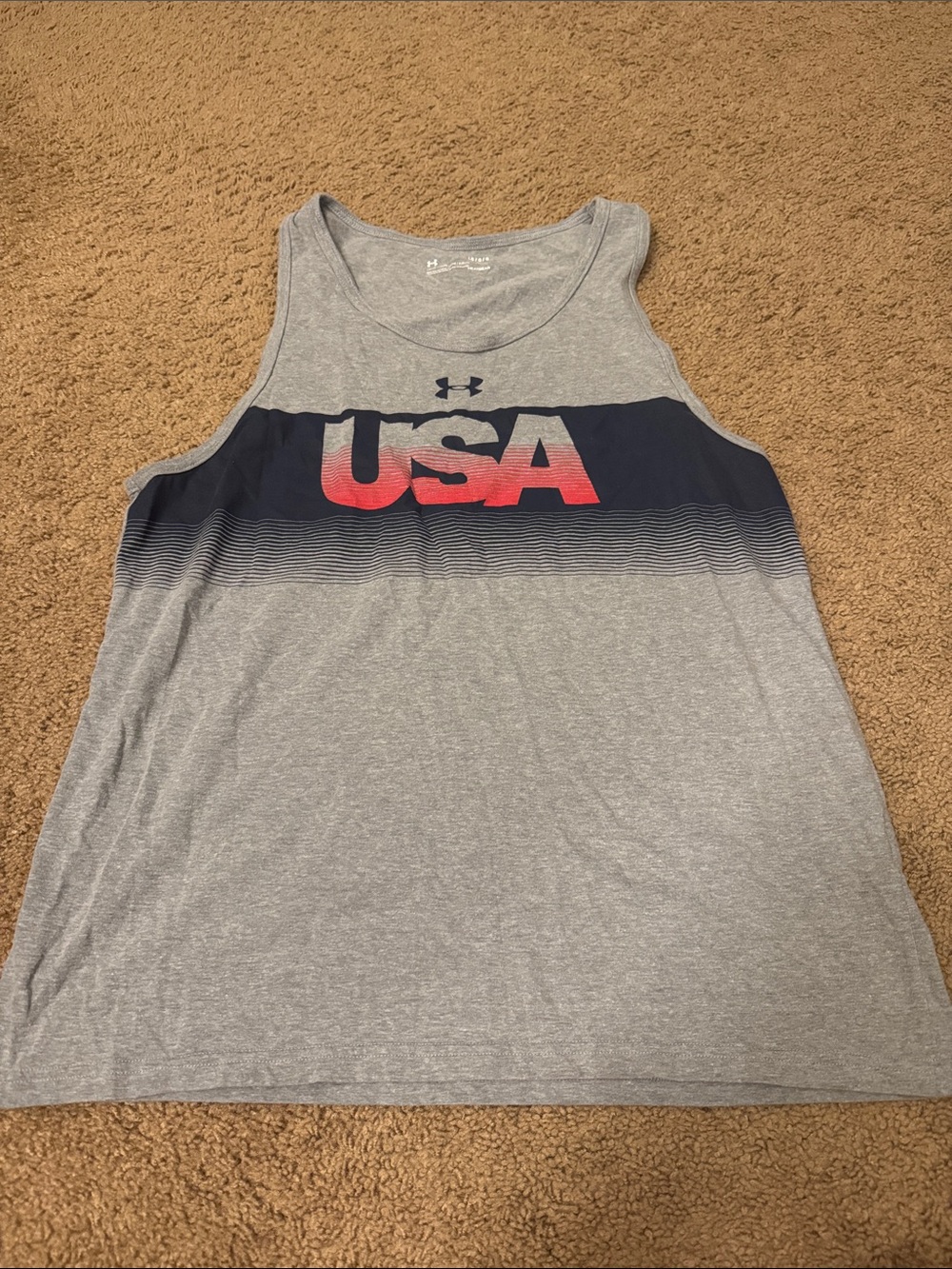 Under Armour Gray Tank Top with Navy & Red USA Graphic